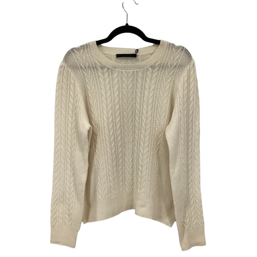 Jenni Kayne Cable Knit Cashmere Sweater Ivory Crewneck Crop Large